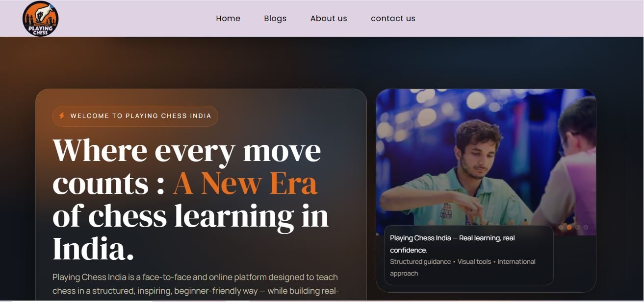 Playing Chess India Website Screenshot